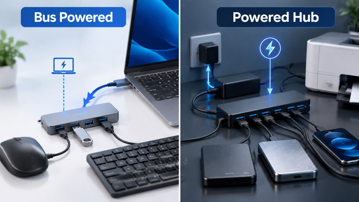 Powered And Bus Powered USB Hub Comparison Powered And Bus Powered USB Hub Comparison