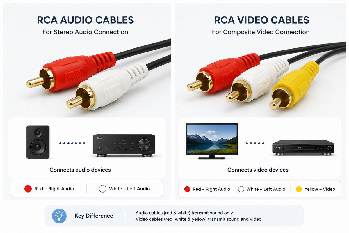 RCA Cable Comparison Comparação de cabos RCA