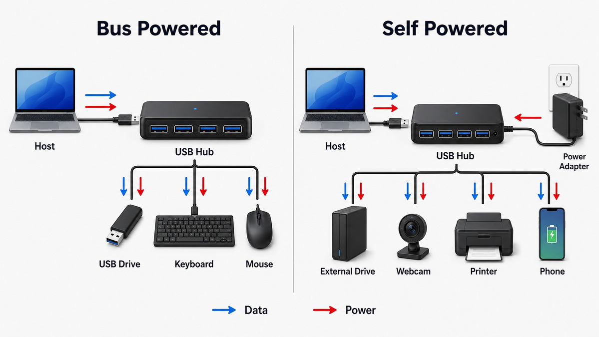 Powered Vs Bus Powered USB Hub Diagram Powered Vs Bus Powered USB Hub Diagram