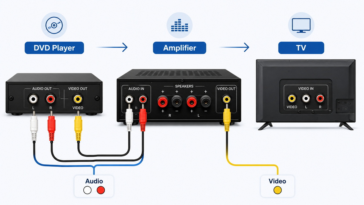 RCA Signal Connection Conexão de sinal RCA