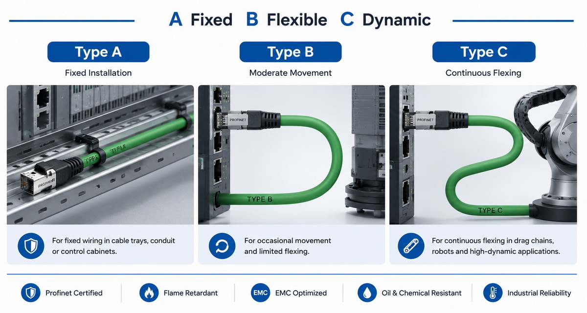 Profinet Cable Type Comparison Profinet-kabeltypevergelijking