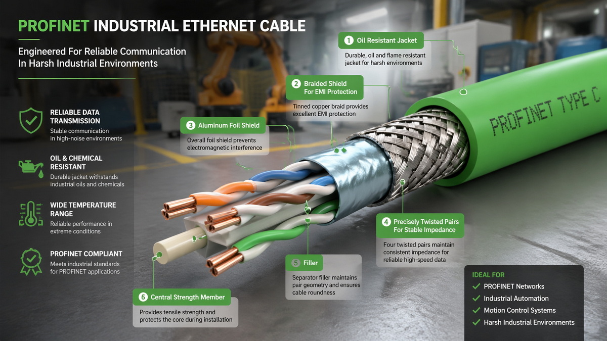 Industrial PROFINET Cable Construction Cutaway Industrial PROFINET Cable Construction Cutaway