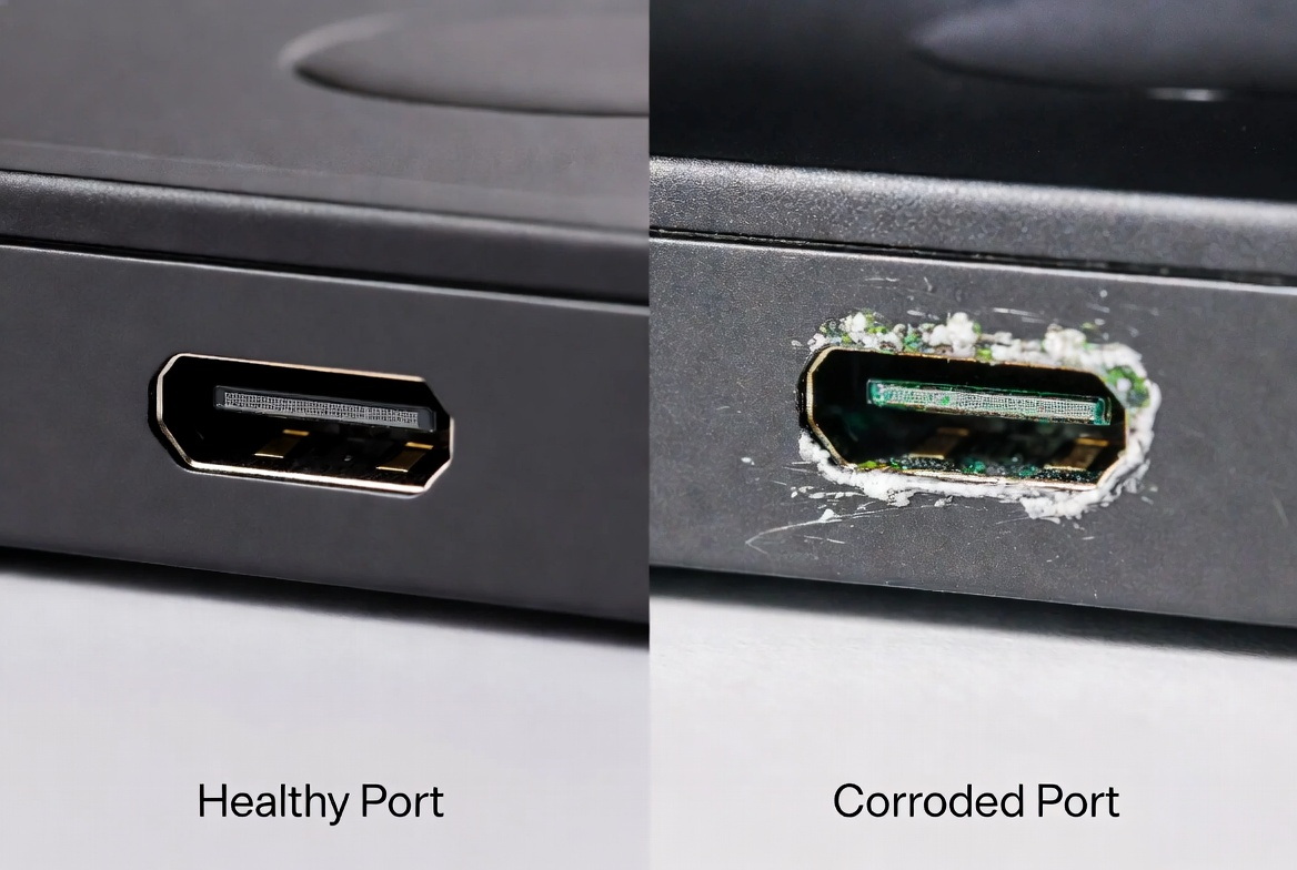 Clean Versus Corroded Usb Port Macro Photo