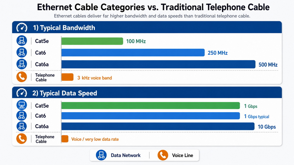 Ethernet And Telephone Cable Bandwidth Diagram