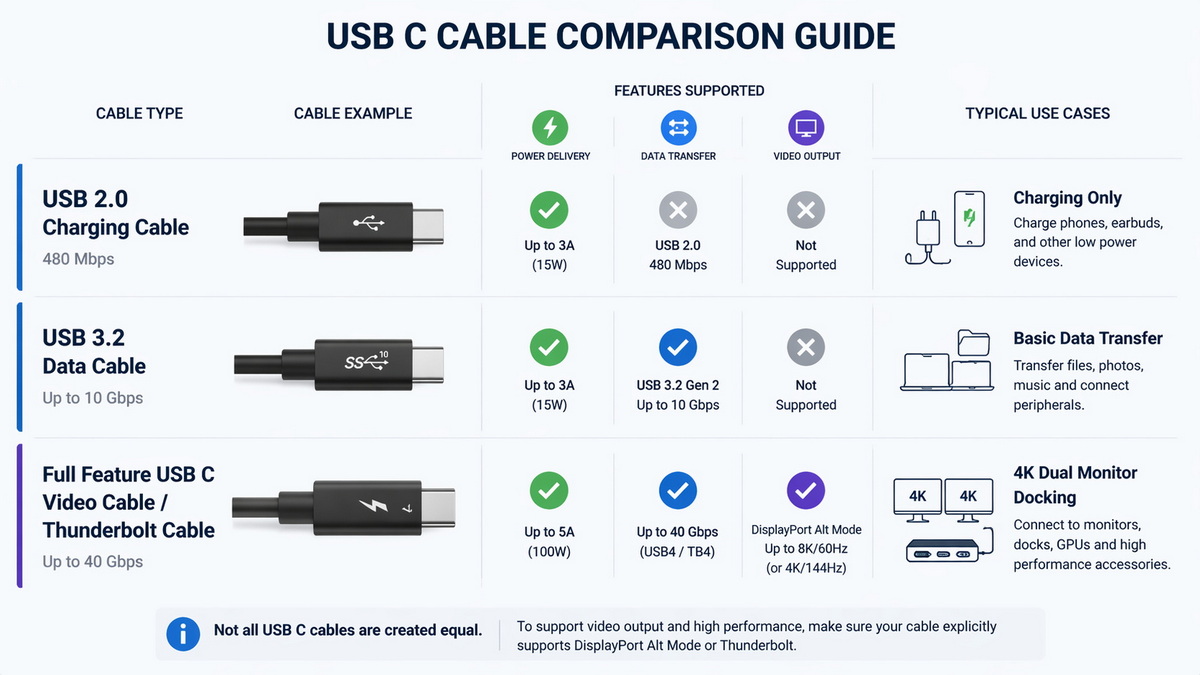 USB C Cable Types Comparison