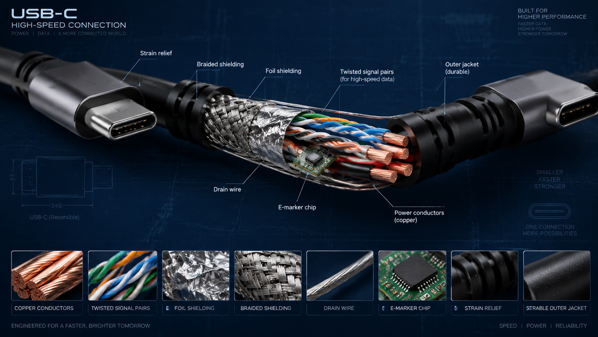High Speed USB C Cable Structure