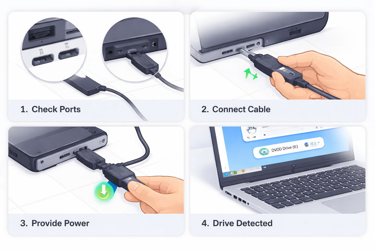 Step By Step Connecting External DVD Drive