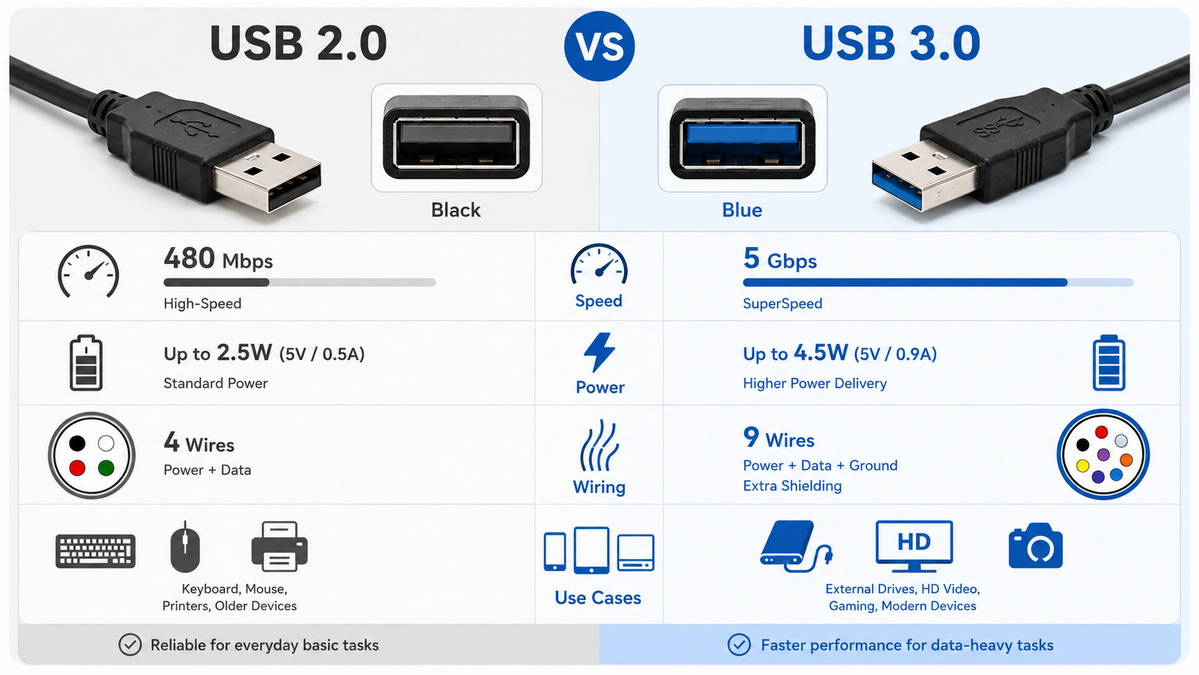USB 2.0 Vs 3.0 Cables: Key Differences, Performance, And How To Choose