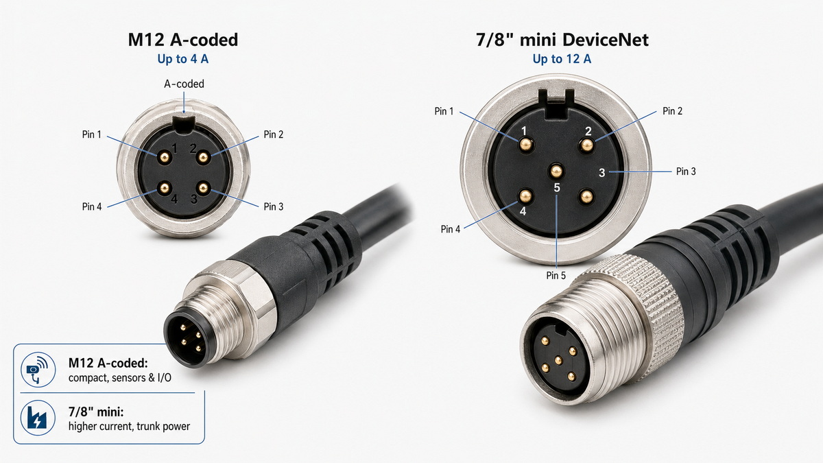 M12 And Seven Eight Connectors Close Up