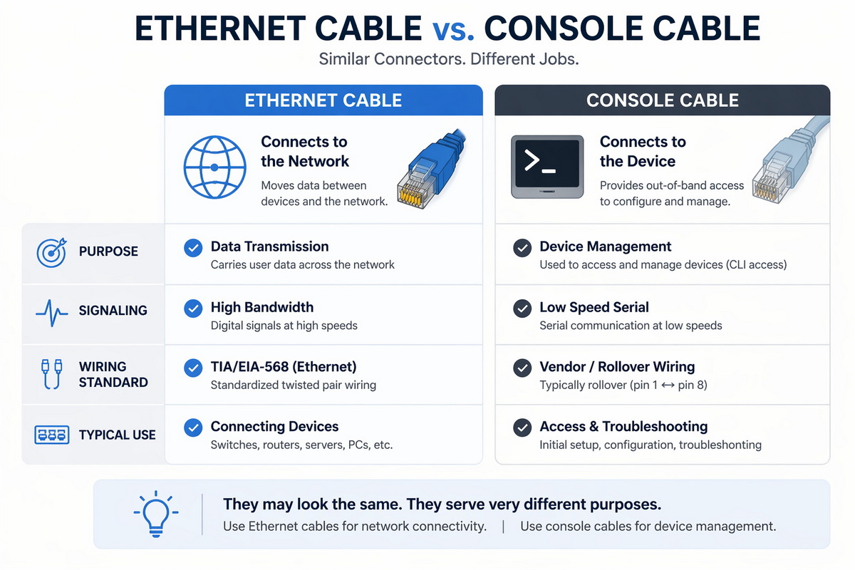 Ethernet And Console Cable Differences Table Visual
